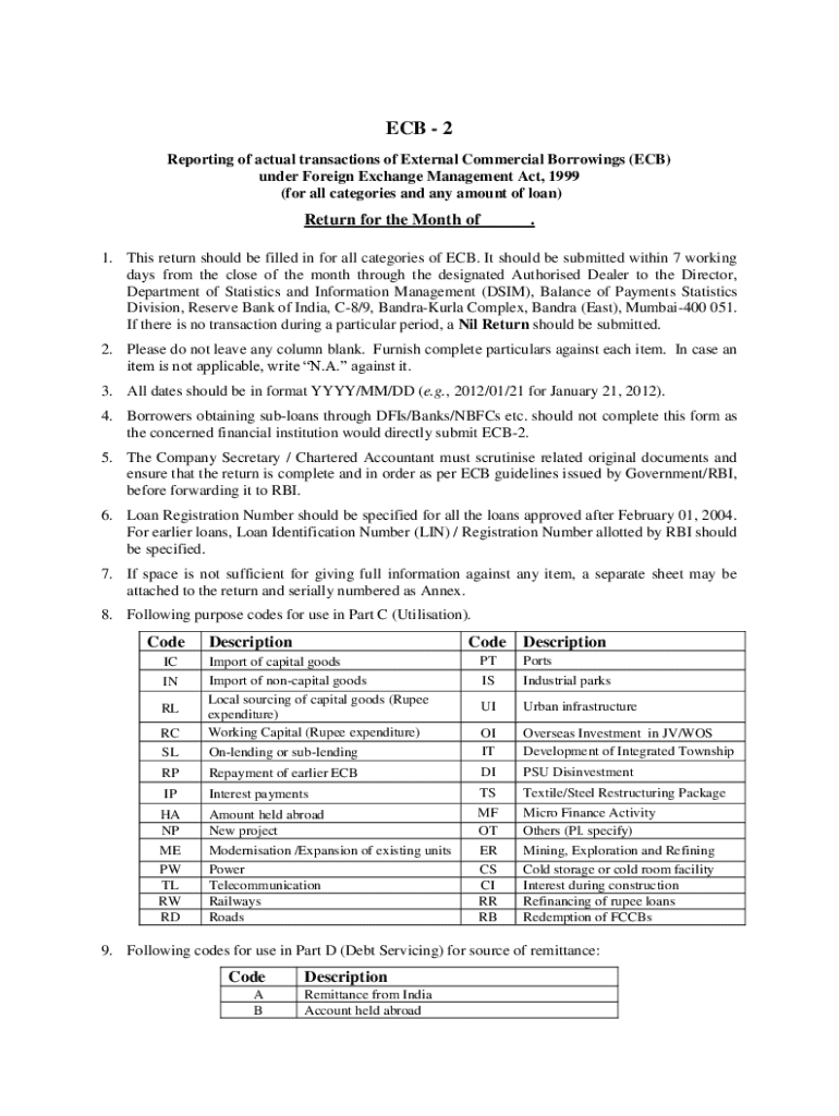 ECB-2 Form for External Commercial Borrowings - Fill Online, Printable ...