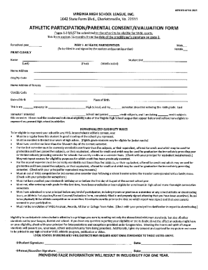 Virginia High School League Athletic Participation Form
