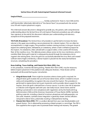 Vertical Sinus Lift with Dental Implant Placement Informed Consent
