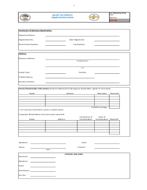 Belize Tax Service Registration Form