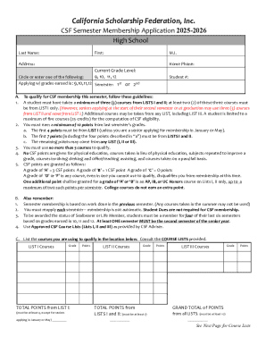 California Scholarship Federation Membership Application