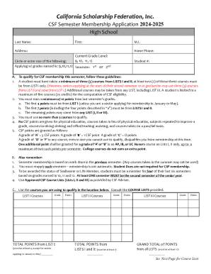 California Scholarship Federation Membership Application