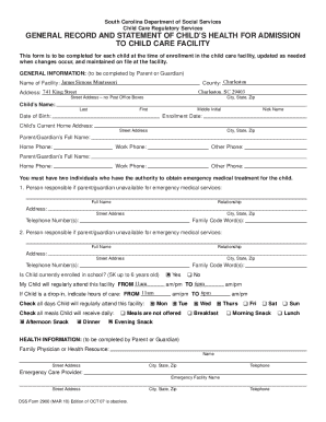 Child Care Health Form