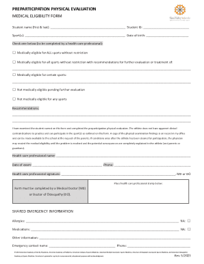 Preparticipation Physical Evaluation Form