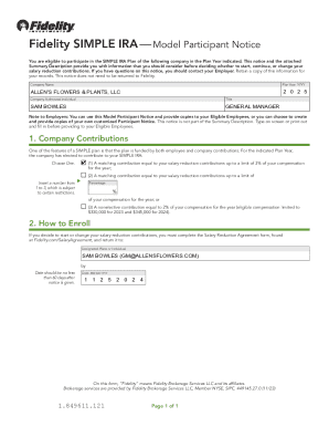 Fidelity SIMPLE IRA Model Participant Notice