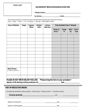 DHA Endoscopy Medication Reconciliation Form