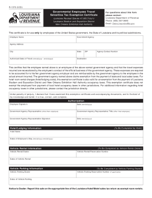 Louisiana Governmental Employees Travel Sales/Use Tax Exemption Certificate