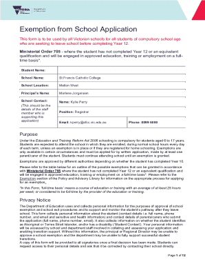 Exemption from School Application