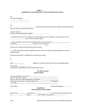 Public Provident Fund Loan/Withdrawal Application