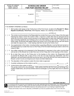 Hawaii Family Court Scheduling Order