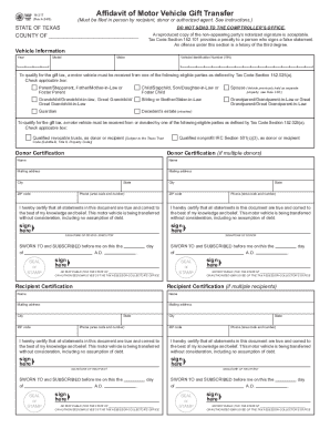 Texas Affidavit of Motor Vehicle Gift Transfer