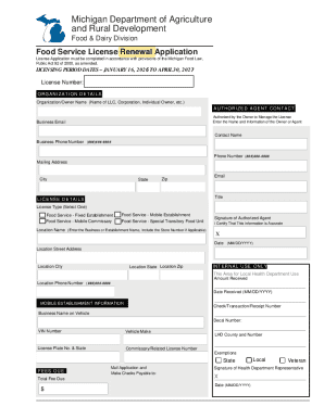 Michigan Food Service License Renewal Application