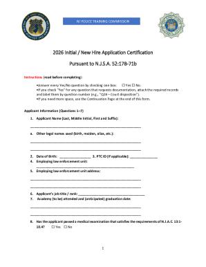 NJ Police Training Commission Initial Application Certification