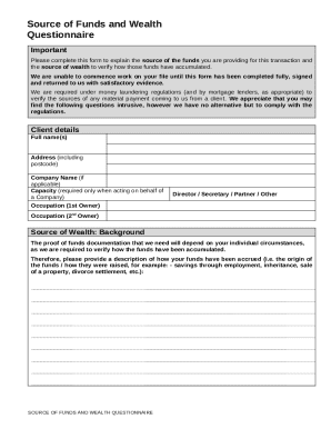 Source of Funds and Wealth Questionnaire