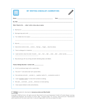 Writing Checklist for Narratives