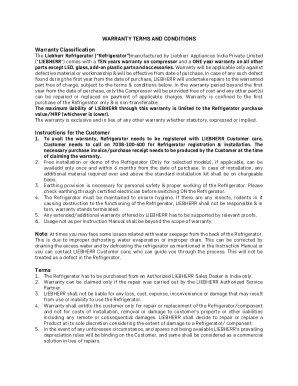 Liebherr Refrigerator Warranty Terms and Conditions