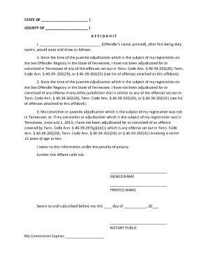 Tennessee Sex Offender Registry Affidavit