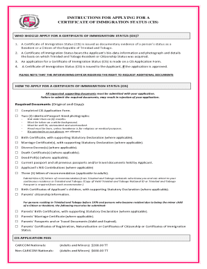 Certificate of Immigration Status Application