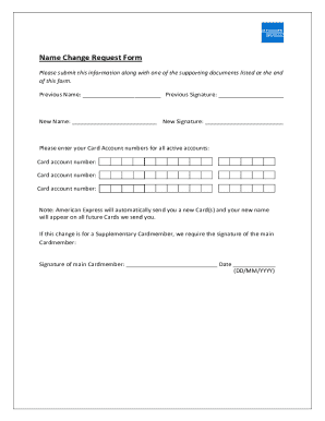 American Express Name Change Request Form