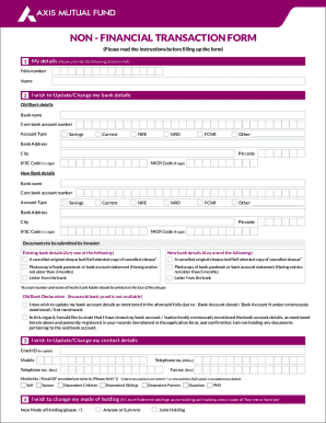 Axis Mutual Fund Non-Financial Transaction Form