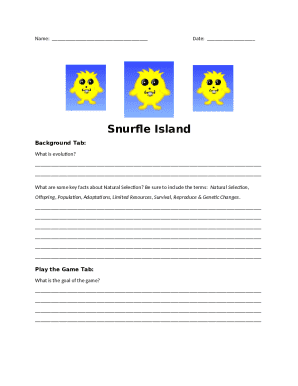 Snurfle Island Evolution Game Worksheet