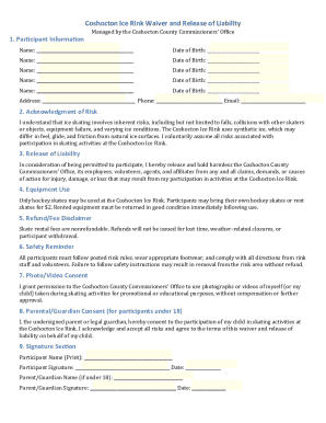 Coshocton Ice Rink Waiver and Release of Liability