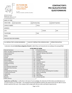 California Contractor Pre-Qualification Questionnaire