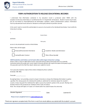 FERPA Authorization to Release Educational Records