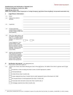 Establishment and Verification of Identity Form