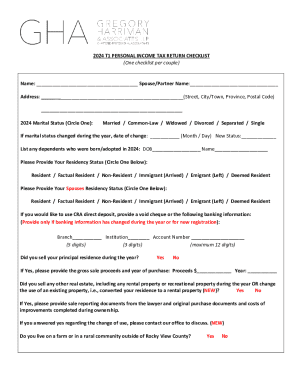 2024 Canada Personal Income Tax Return Checklist