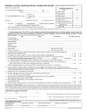 Wisconsin Alcohol Beverage Retail License Application