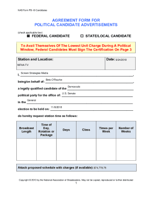 NAB Form PB-18 Political Candidate Advertisement Agreement