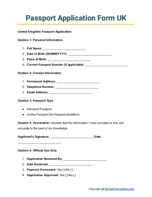 UK Passport Application Form