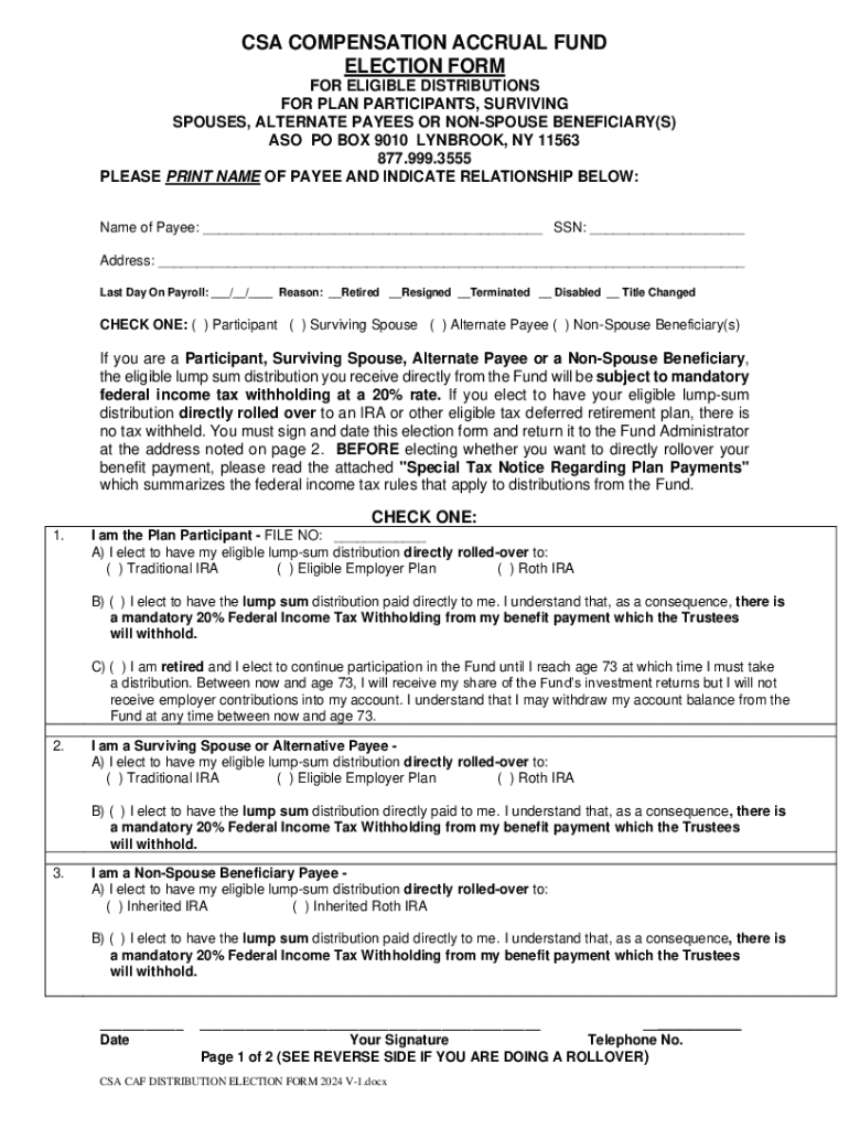 CSA Compensation Accrual Fund Election Form - Blank Fillable Template ...