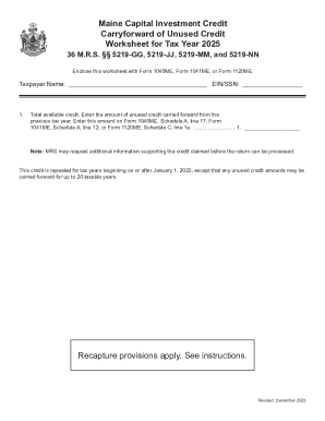 Maine Capital Investment Credit Carryforward Worksheet