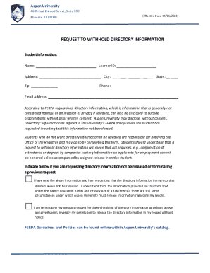 Request to Withhold Directory Information