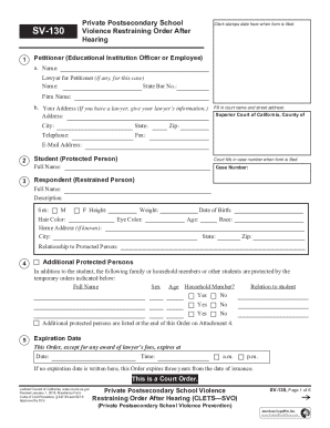 California Private Postsecondary School Violence Restraining Order