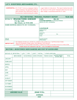 Louisiana Self Reporting Personal Property Report