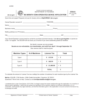 South Carolina Coin-Operated Device Application