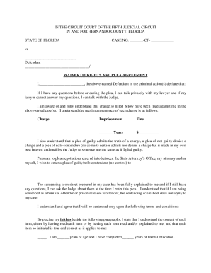 Florida Waiver of Rights and Plea Agreement