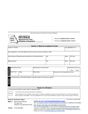 Missouri Manufactured Home Affixation Form 5312-5313