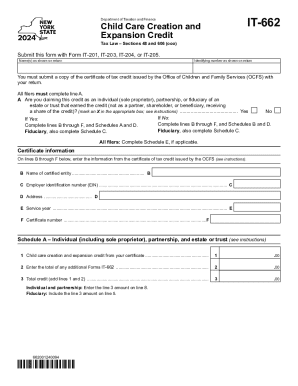 New York Child Care Creation and Expansion Credit Form IT-662