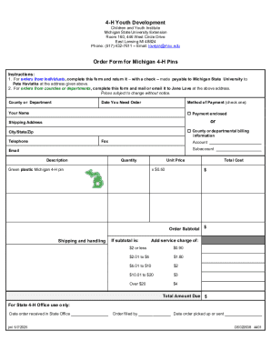 Michigan 4-H Pins Order Form