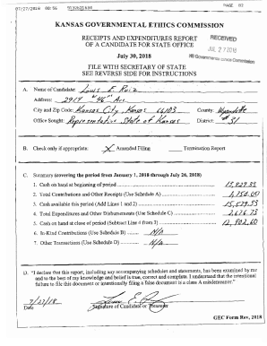 Kansas Candidate Receipts and Expenditures Report