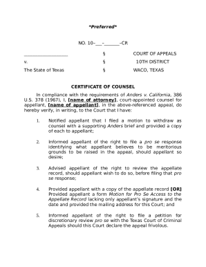 Certificate of Counsel