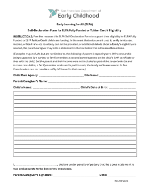 ELFA Self-Declaration Form for Child Care Funding
