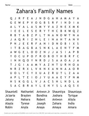 Zahara's Family Names Word Search
