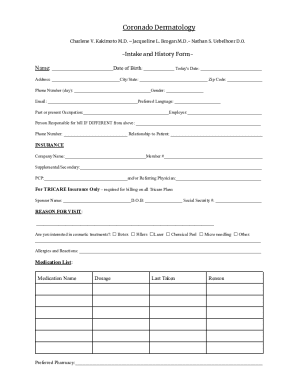 Coronado Dermatology Intake and History Form