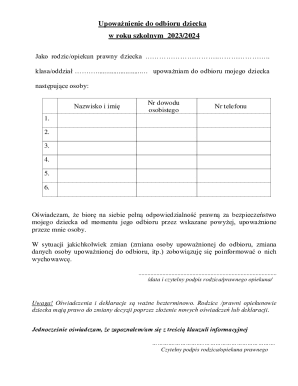 Child Pickup Authorization Form