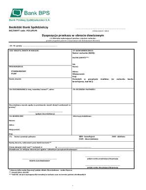 Beskidzki Bank Spółdzielczy Foreign Currency Transfer Form